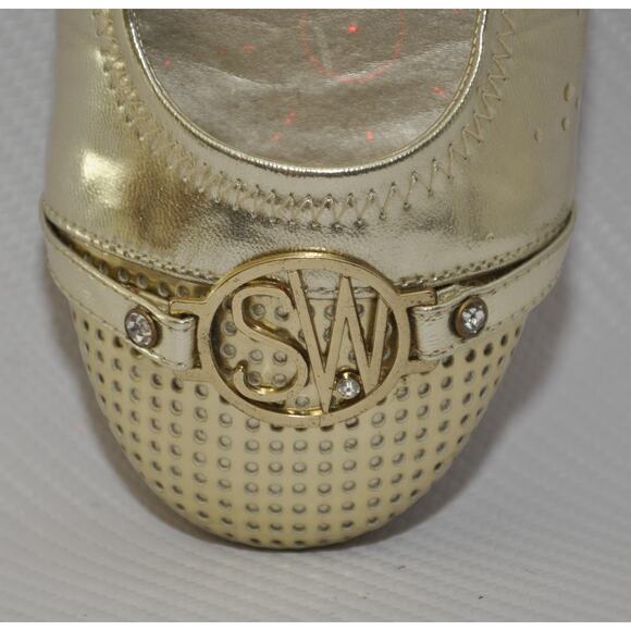 Stuart Weitzman Kids Marjorie Ballet Flat Shoe Gold 5 Pre-Owned - Picture 5 of 11